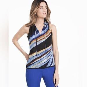 White House Black Market Striped Tie Neck Blouse S Modern Uniform